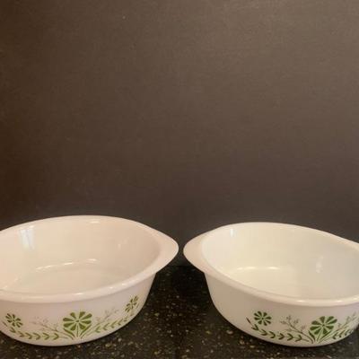 Vintage Glasbake - Green Floral Pattern