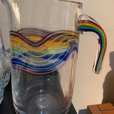 Vintage Signed Handblown Rainbow Pitcher