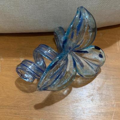 Hand Blown Blue Lily with Spiral Stem