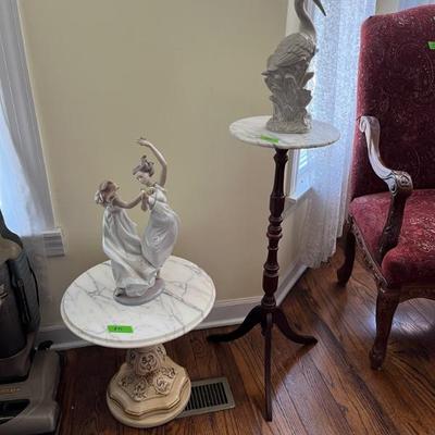 small Tuscan style pedestal table with a marble top