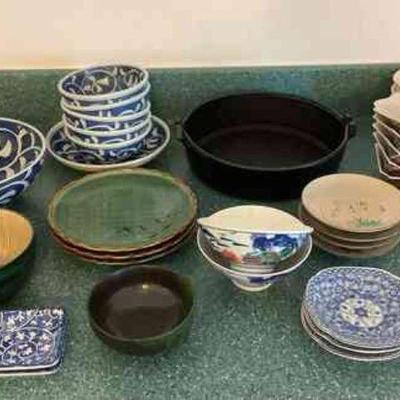 TTK061 Various Japanese Ceramic Dishes & Cast Iron Pot