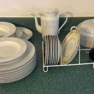 TTK118 - Porcelain Plates, Coffee Pot, Casserole Dish, And Gravy Boat
