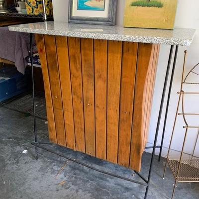 $125 wooden & metal bar with footrest, 2 shelves 41â€H 41â€ W 18â€depth