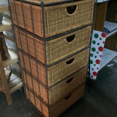 $50 metal & wicker basket chest of 5 drawers 40â€H 20â€W 16â€depth