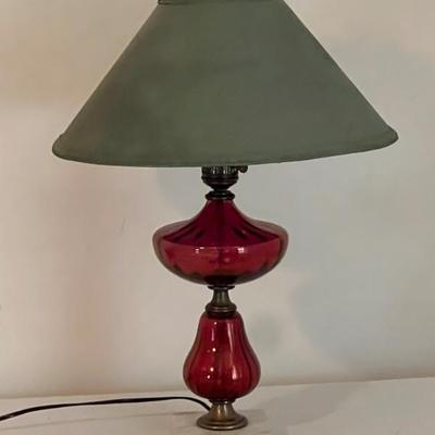 Cranberry glass lamp/marble base - 1 of 2