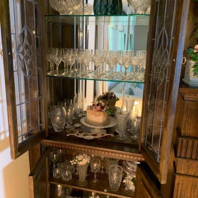 Lots of cut and pressed glassware, vtg. etched stemware