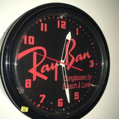 Vintage 1980's Ray Ban red neon wall clock
