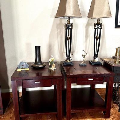 Pair side tables, pair lamps