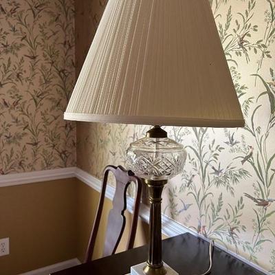 Brass & glass lamp/ fabric shade