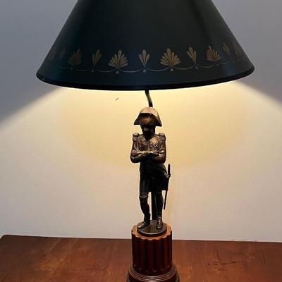 Napoleon figural floor lamp/leather shade 