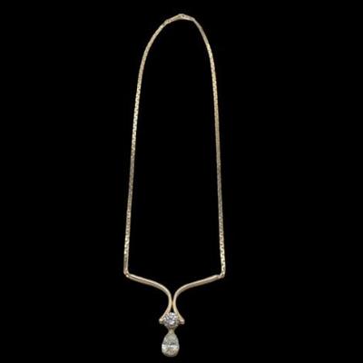 Round & Pear Double Diamond Necklace