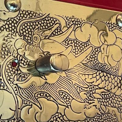 Red Korean Bandaji Chest w/ Etched Brass Dragon Fittings
