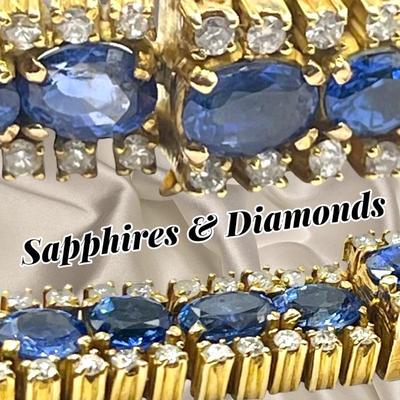 Blue Sapphire and Diamond Bracelet, set in 18K Gold