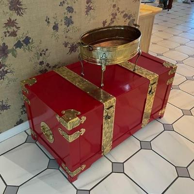 Red Korean Bandaji Chest w/ Etched Brass Dragon Fittings