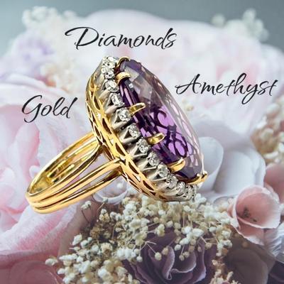 Amethyst and Diamond Ring, set in Gold