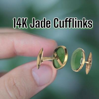 14K Gold Jade Cufflinks