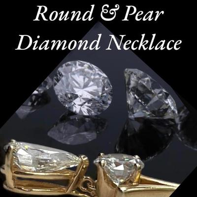 Round & Pear Double Diamond Necklace
