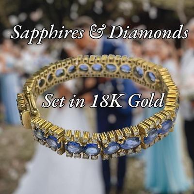 Blue Sapphire and Diamond Bracelet, set in 18K Gold