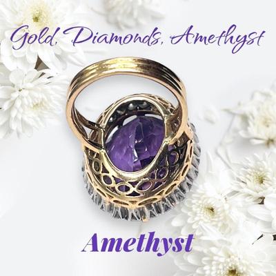 Amethyst and Diamond Ring, set in Gold