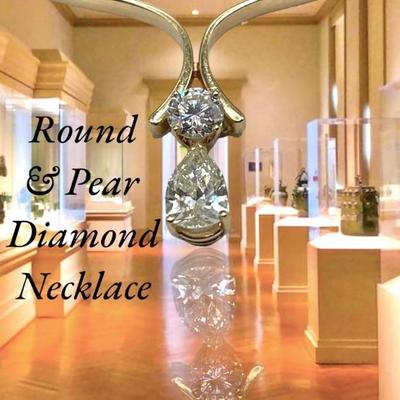 Round & Pear Double Diamond Necklace