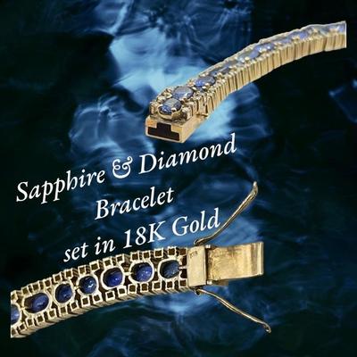 Blue Sapphire and Diamond Bracelet, set in 18K Gold