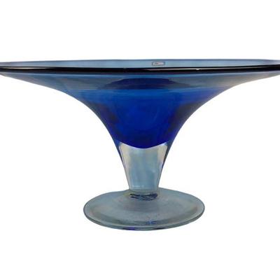 Blenko Handmade Cobalt/ Clear Centerpiece