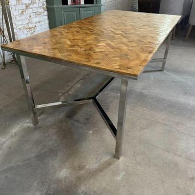 Vintage Milo Baughman Style MCM Parquet Dining Table with Chrome Base - $1850