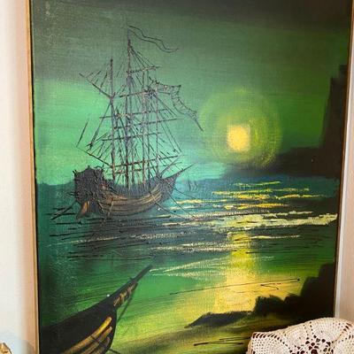 Mid Century Art Large painting by Carlo (water damage on bottom)