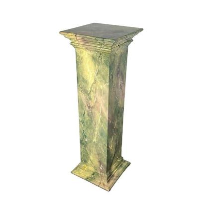 MACKENZIE-CHILDS WOODEN PEDESTAL | Painted faux green/pink variegate marble pattern. - l. 14 x w. 14 x h. 42 in 