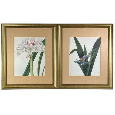 (2PC) PAIR CLOSE-UP FLORAL PRINTS | Close-up prints of blue and white flowers in gilt frames. 10.5 x 13.5in sight. - l. 18.5 x h. 22.5 in 