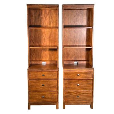 (2PC) PAIR ETHAN ALLEN SIDE CABINETS | Each having a three drawer unit (h. 30 x w. 22 x d. 18 in.) with a removable shelf top (no...
