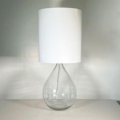 LARGE GLASS VASE LAMP | Large clear glass vase lamp with cylindrical white shade. - h. 33 x dia. 14.5 in 