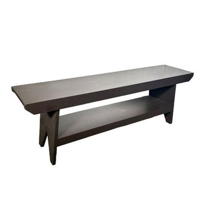 BROWN WOODEN BENCH | Brown-painted wooden bench with lower storage shelf. - l. 54 x w. 12.75 x h. 18 in