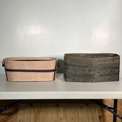 (2PC) DECORATIVE BASKET & PAINTED BUCKET | Includes decorative woven basket and decorative Workroom Partners painted bucket. - h. 12.5 x...