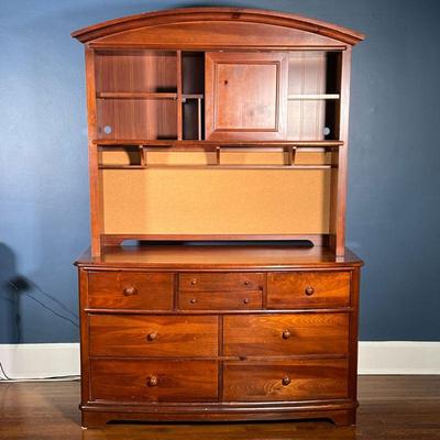 YOUNG AMERICAN WOODEN DRESSER WITH HUTCH | Young America, Long dresser with four drawers beneath four smaller drawers, having a separate...