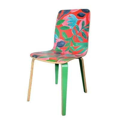 COLORFUL FLORAL CHAIR | Made from bent wood with colorful floral pattern. - l. 16 x w. 16 x h. 33 in 