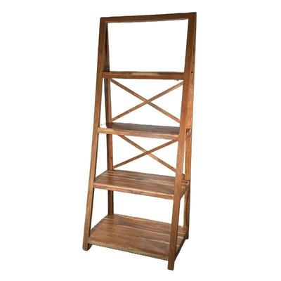 TRIANGULAR WOODEN SHELVING UNIT | Includes 4 shelves, each with shorter width as they go up, X cross bracing on back of middle 2 shelves....