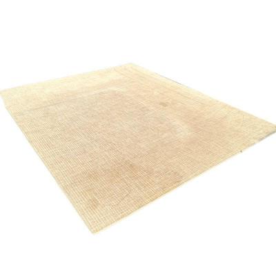 LARGE TAN CARPET | Large tan carpet with cream and light blue crossed striations throughout. - l. 10 x w. 8 ft 