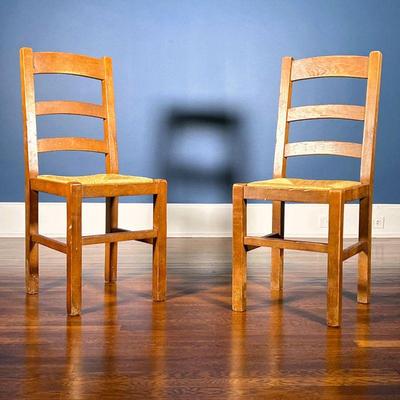 (2PC) PAIR RUSH SIDE CHAIRS | Ladder back chairs. - l. 16.25 x w. 15.25 x h. 36.5 in 