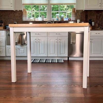 BALLARD DESIGNS KITCHEN ISLAND TABLE | Can be used as an island / kitchen counter surface or as a tall bar-height table, or both! Having...