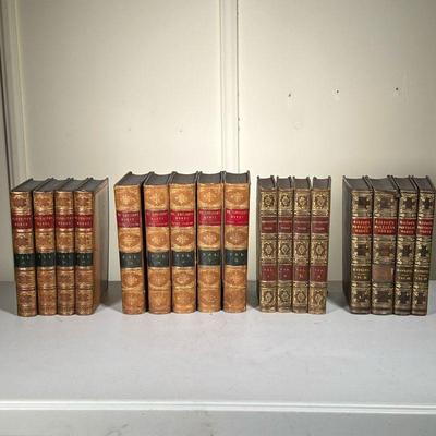 (17pc) Inscribed Leather Bound Book Sets | Four sets of leatherbound books including: (5 Vols) FD Spencerâ€™s Works (5) Volumes 1862....