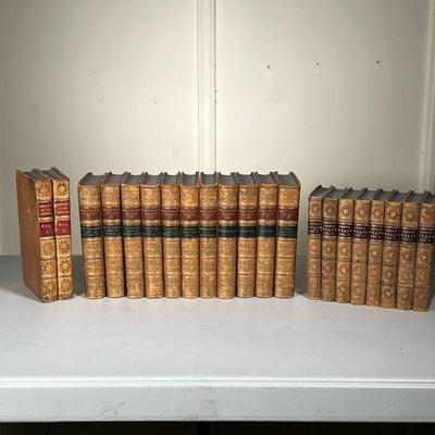 (21pc) Leather Bound Book Sets | Lot includes three sets: (1) Broughams Works (11) Volumes 1872. (1) Popes Works (8) Volumes 1812. (1)...