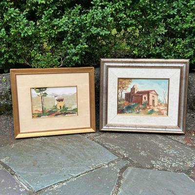 (2pc) Enrico Tavino Signed Framed Oil Paintings | Depicting country scenes with church-like buildings, signed in lower right corner. 10 x...