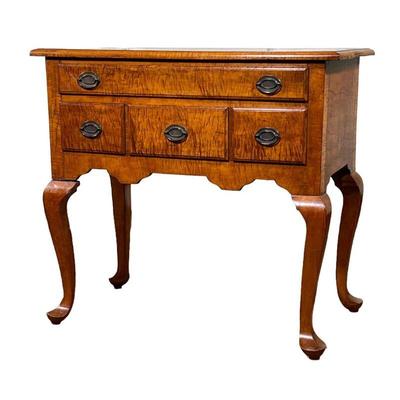 Tiger Maple Lowboy | Lowboy with consistent tiger striping having a full-width drawer above three smaller drawers; has cabriole legs with...