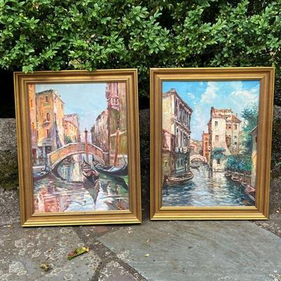 M. Dileo Signed Italian Oil Paintings | Two paintings of Venetian scenes signed by 20th-century Italian artist M. Dileo, in gilt frames....