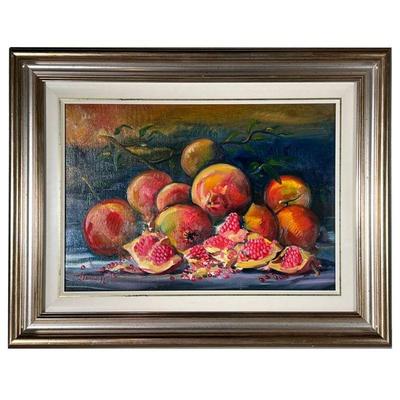 Enrico Tavino Still Life Oil Painting | Pomegranate still life oil painting, signed and dated Enrico Tavino â€˜99. 19 x 13 in. sight. -...