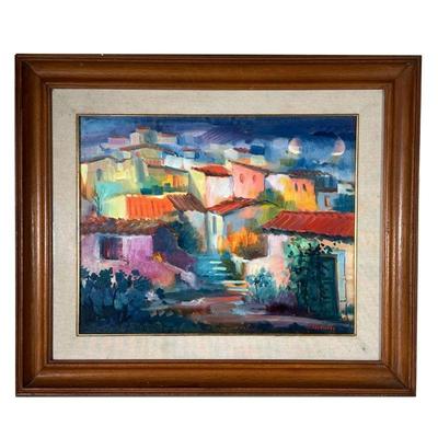 Enrico Tavino Colorful Townscape | Colorful Italian Village h. 15 x 19 in., sight Signed and dated â€˜99 lower right - l. 26.75 x h. 22.5...