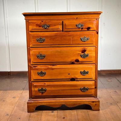 Spainhour Knotted Pine Tall Dresser | Chippendale style tall pine dresser with 4 large drawers and 2 smaller drawers. - l. 34.75 x h. 46 in 