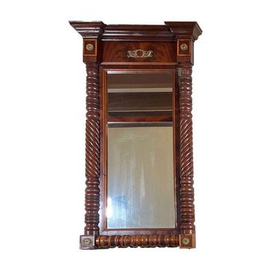Sheraton Mirror | Sheraton Mirror with corner rosettes and reeding. Two-part mirror with rope-turned columns. Finish has some wear in...