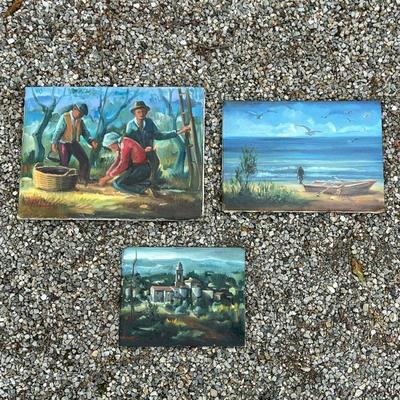 Enrico Tavino Oil Paintings | All signed and dated, includes 3 different scenes: a village scene, a seaside scene, and a farming scene....